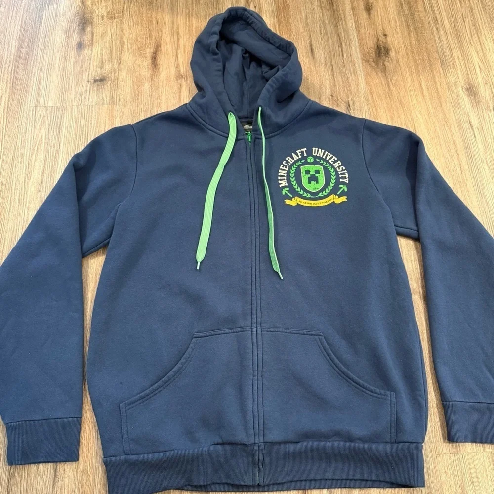 RARE Think Geek Minecraft Hoodie Blue Graphic Long Sleeve Zip Up E2 Sz Med 2012 - Picture 2 of 9